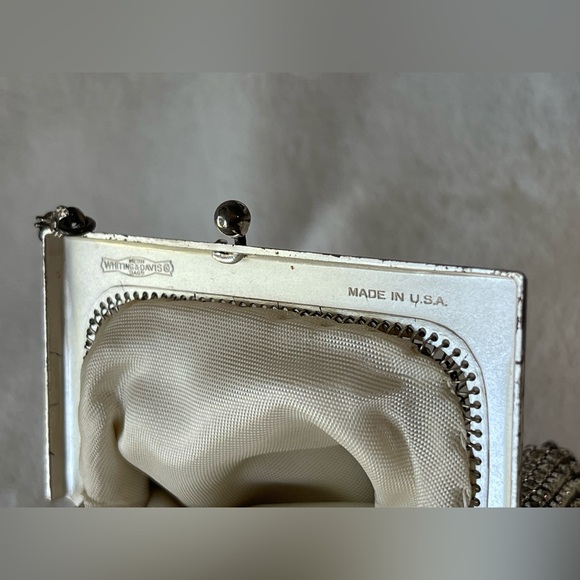 Antique 1920’s Whiting & Davis co silver mesh chain purse silk - Picture 11 of 15